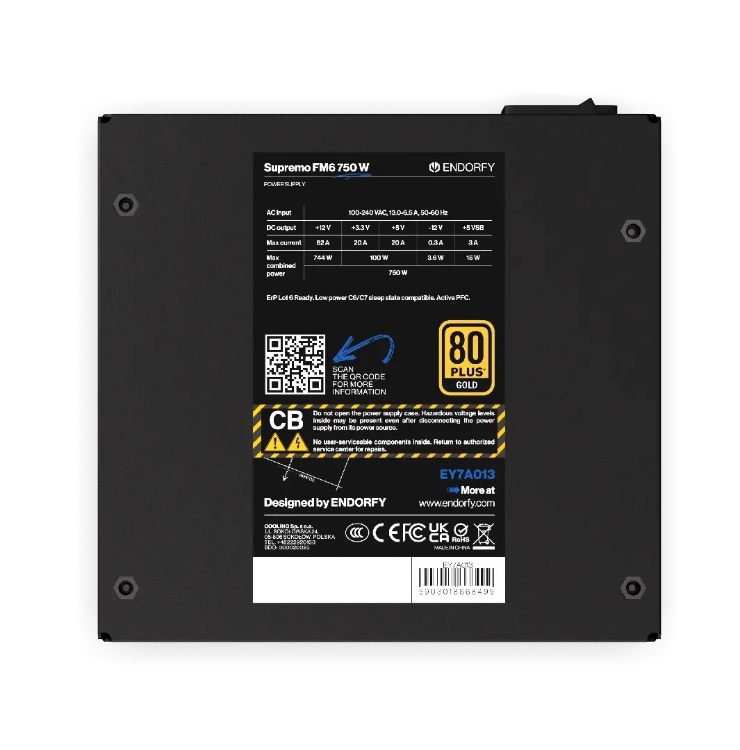 Захранване Endorfy Supremo FM6 750W 80+ Gold, PCIe 5.1, Fully Modular - EY7A013