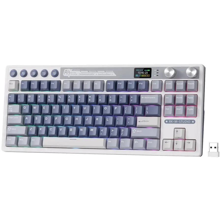 Геймърска клавиатура ROYAL KLUDGE RK M87 Ocean Blue Gaming Keyboard Cream switch