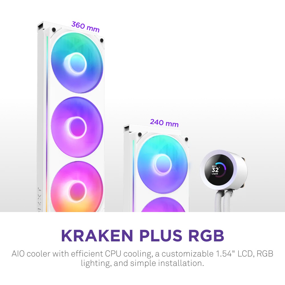 Водно охлаждане за процесор NZXT Kraken Plus 360 RGB LCD Display - White