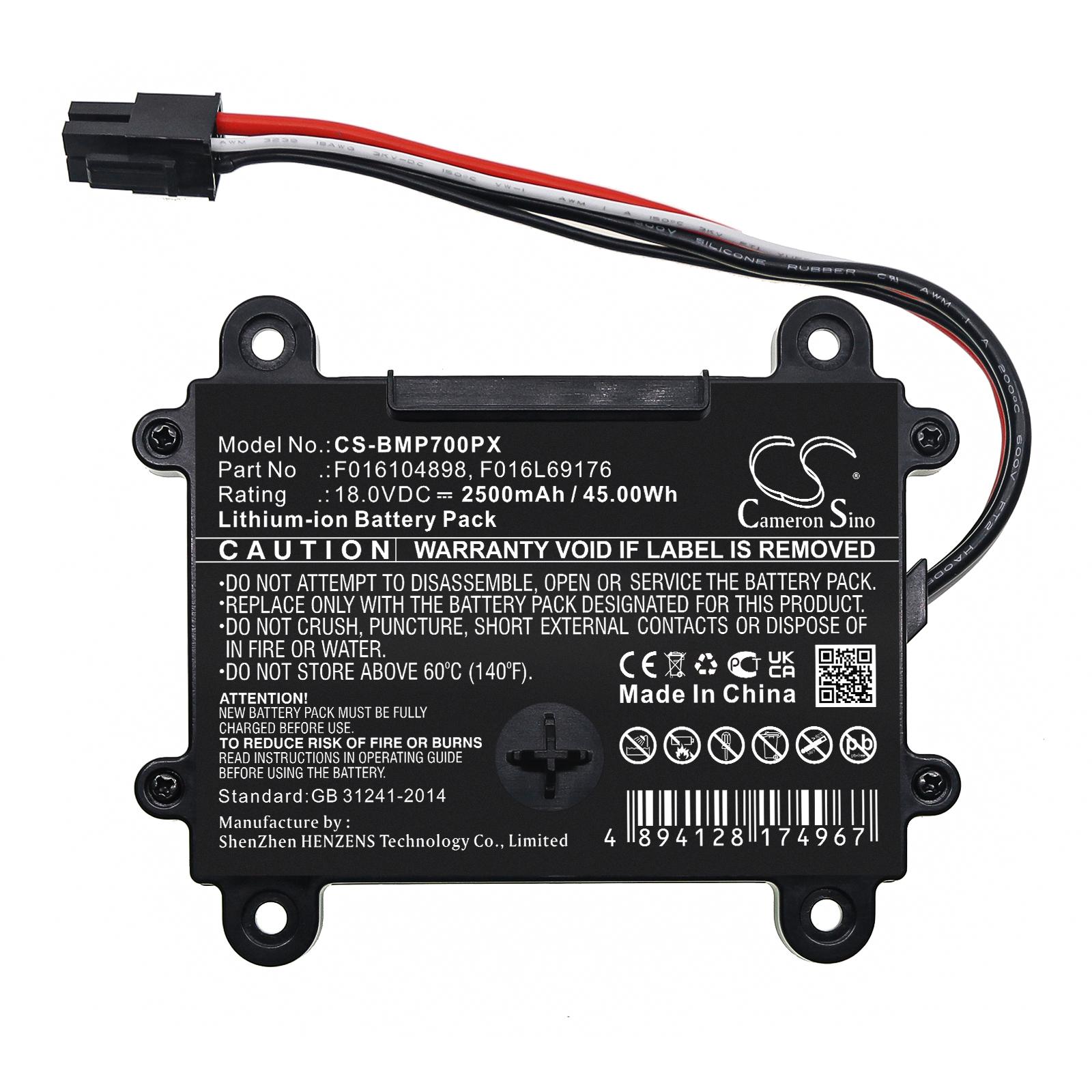Baterie Cameron Sino, pentru mașină de tuns iarba robot BOSCH 06008B0003, INDEGO 350.400, F016104898 LiIon 18V 2500mAh Cameron Sino