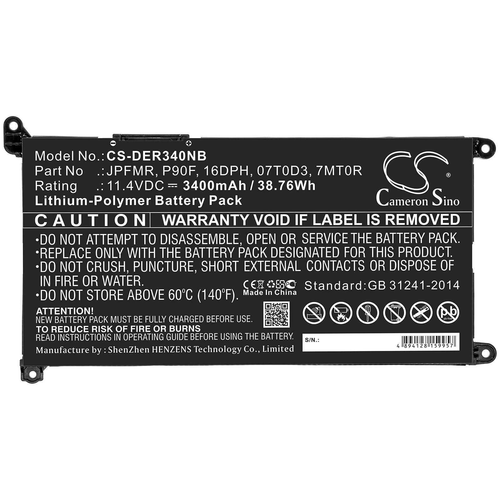 Батарея для ноутбука Dell Inspiron13MF Pro-D1508TS, Inspiron 14 5485, Vostro 15 5581, 01VX1H 11,4V 3400mAh CAMERON SINO