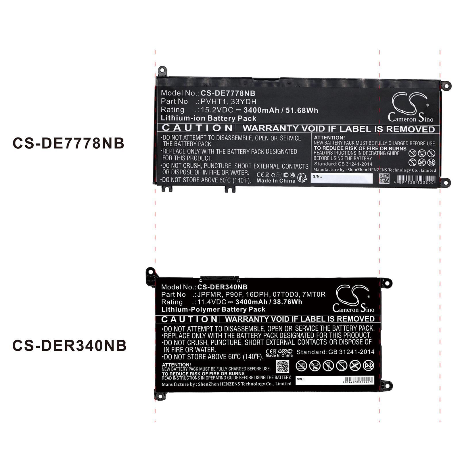 Батарея для ноутбука Dell Inspiron13MF Pro-D1508TS, Inspiron 14 5485, Vostro 15 5581, 01VX1H 11,4V 3400mAh CAMERON SINO