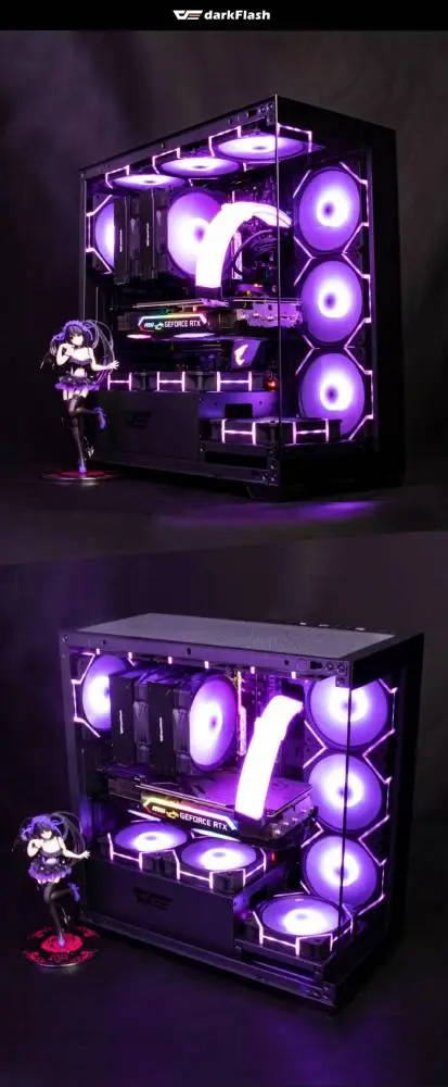 Кутия Darkflash DS900 Black 7 x 120 mm A-RGB, USB-C, ATX Case