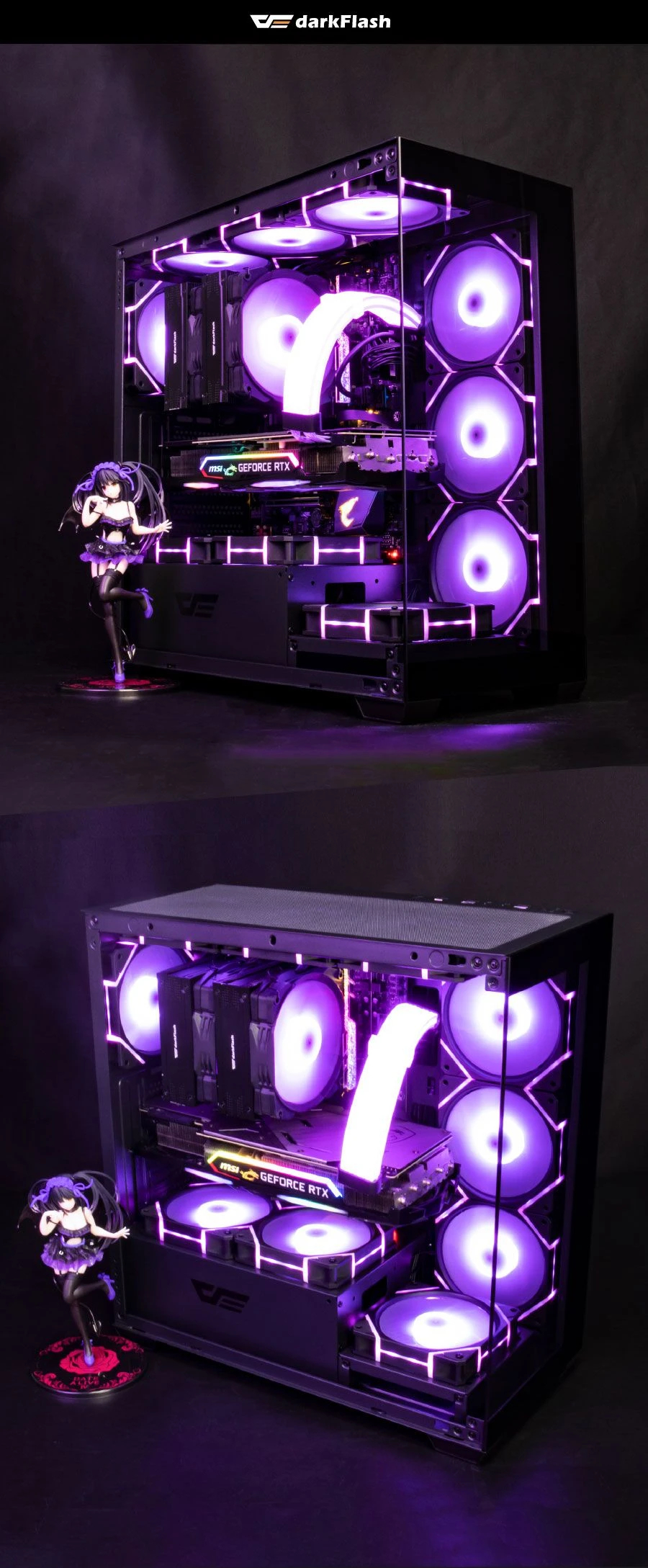 Кутия Darkflash DS900 Black 7 x 120 mm A-RGB, USB-C, ATX Case