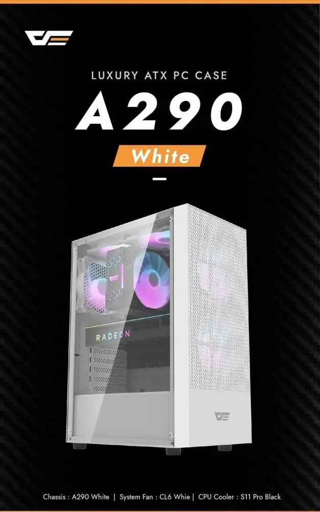 Кутия Darkflash A290 White 3 x 120 mm RGB fans ATX Case