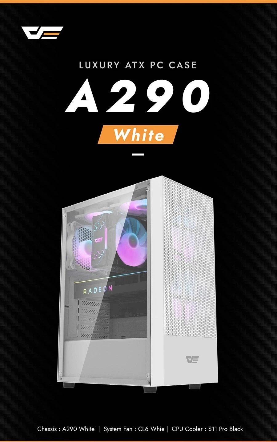 Кутия Darkflash A290 White 3 x 120 mm RGB fans ATX Case