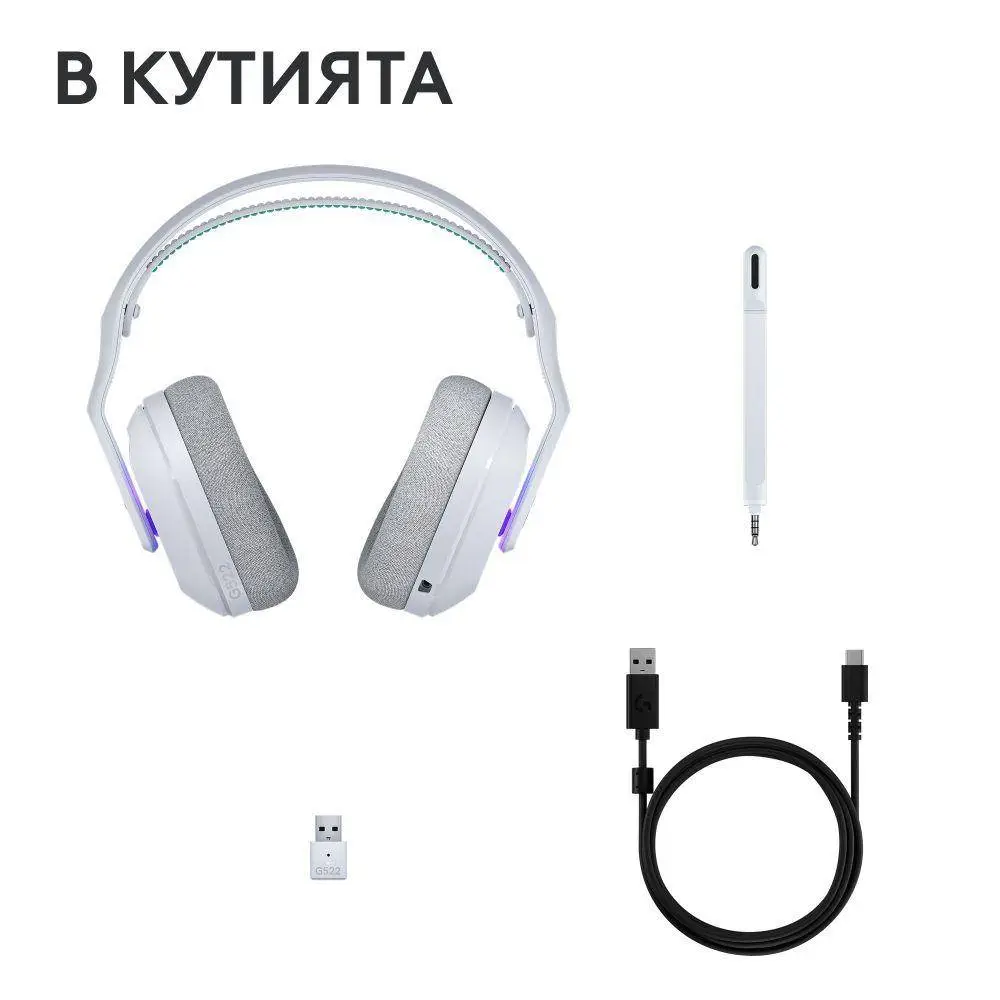 Геймърски слушалки Logitech G522 Lightspeed Wireless RGB, Микрофон, Бели