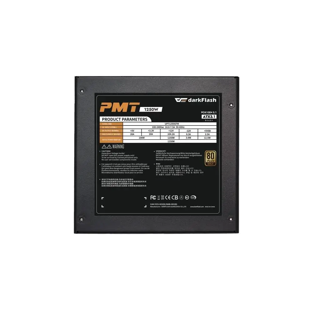 Захранване Darkflash PMT1250 A3 1250W 80 Plus Gold, Full Modular, ATX 3.1, PCIe 5.1 PSU