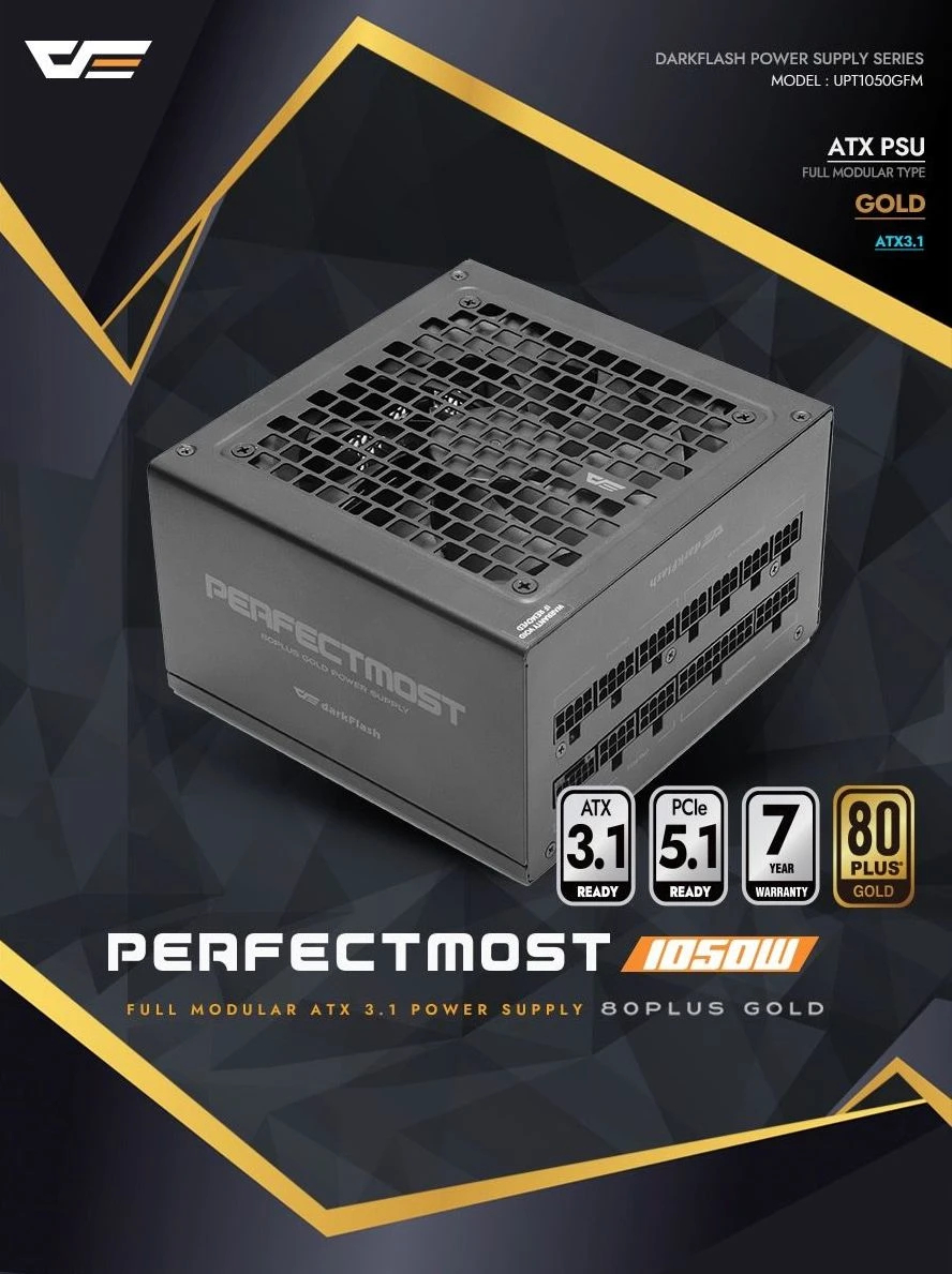 Netzteil Darkflash PMT1050 A3 1050W Gold, Vollmodular, ATX 3.1, PCIe 5.1 PSU