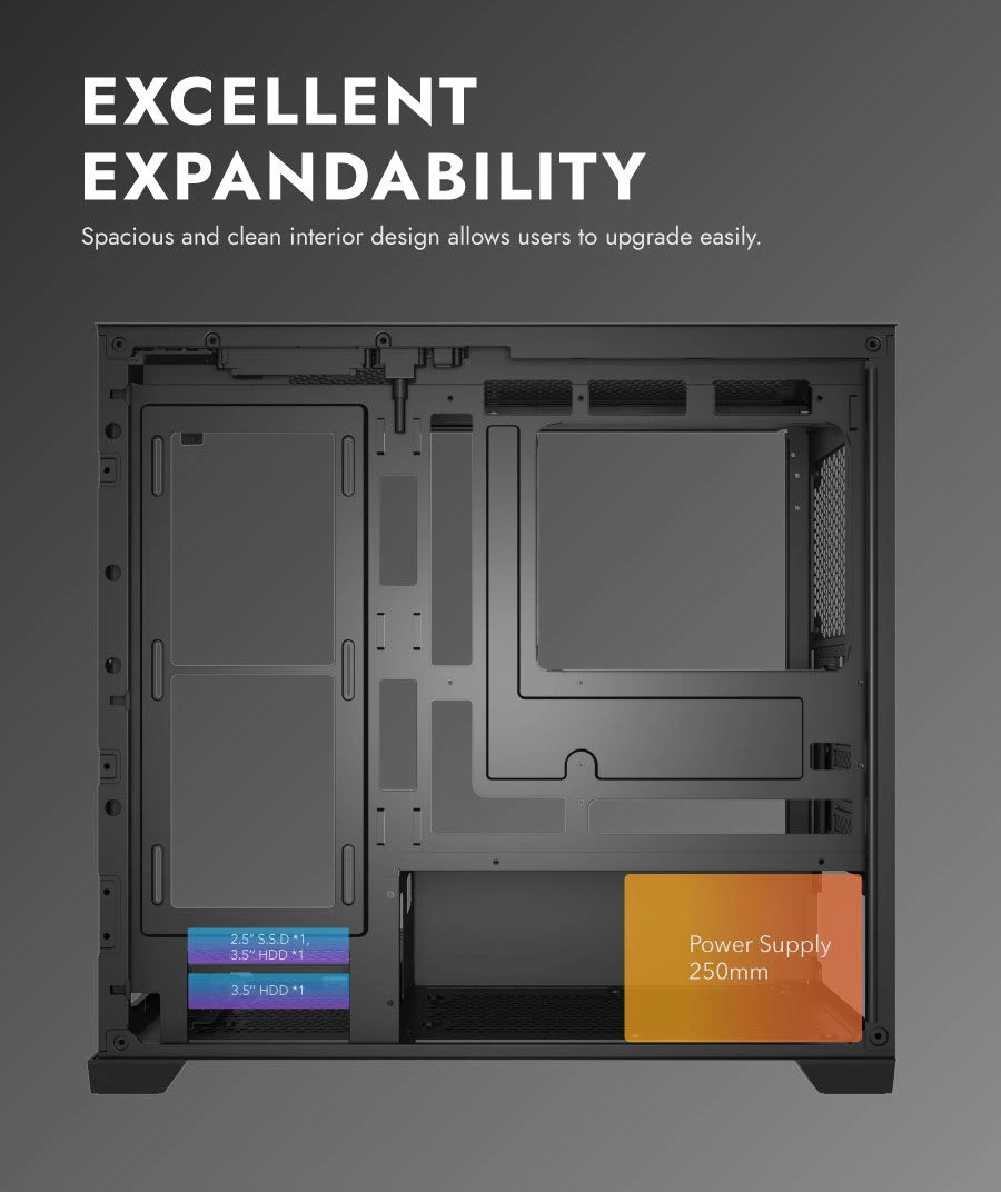 Кутия Darkflash DS900M Black 6 x 120 mm Infinity Mirror A-RGB mATX Case