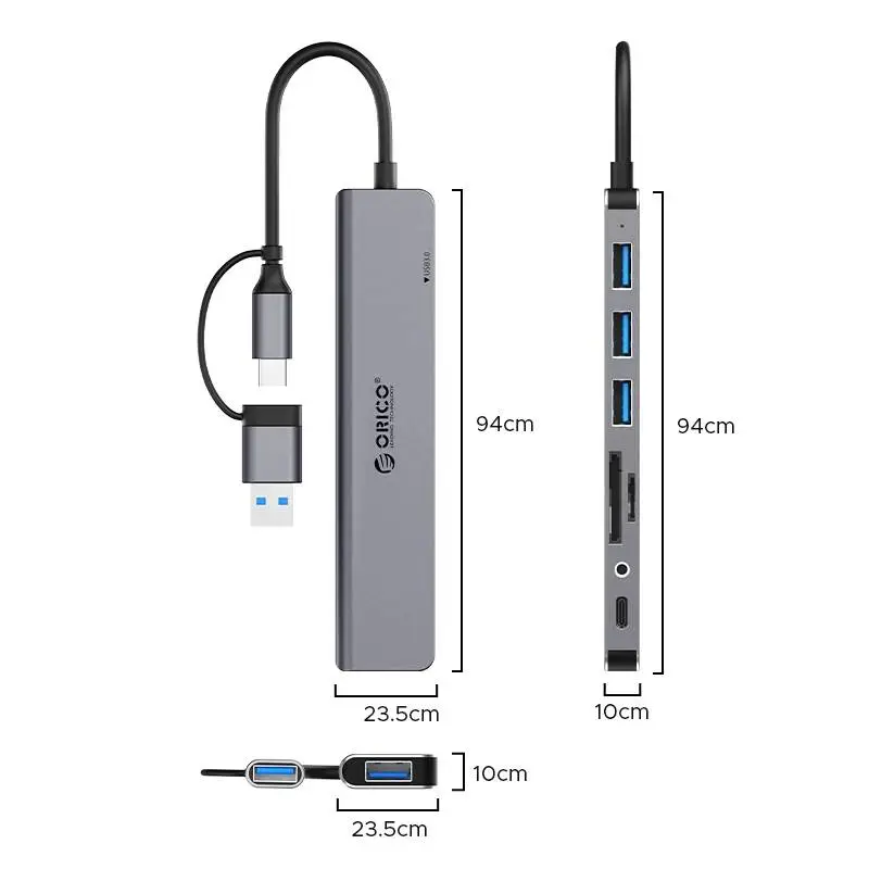 Orico хъб HUB USB3.0/2.0 HUB 8 port USB-C/A - YSA8-U3-GY-BP