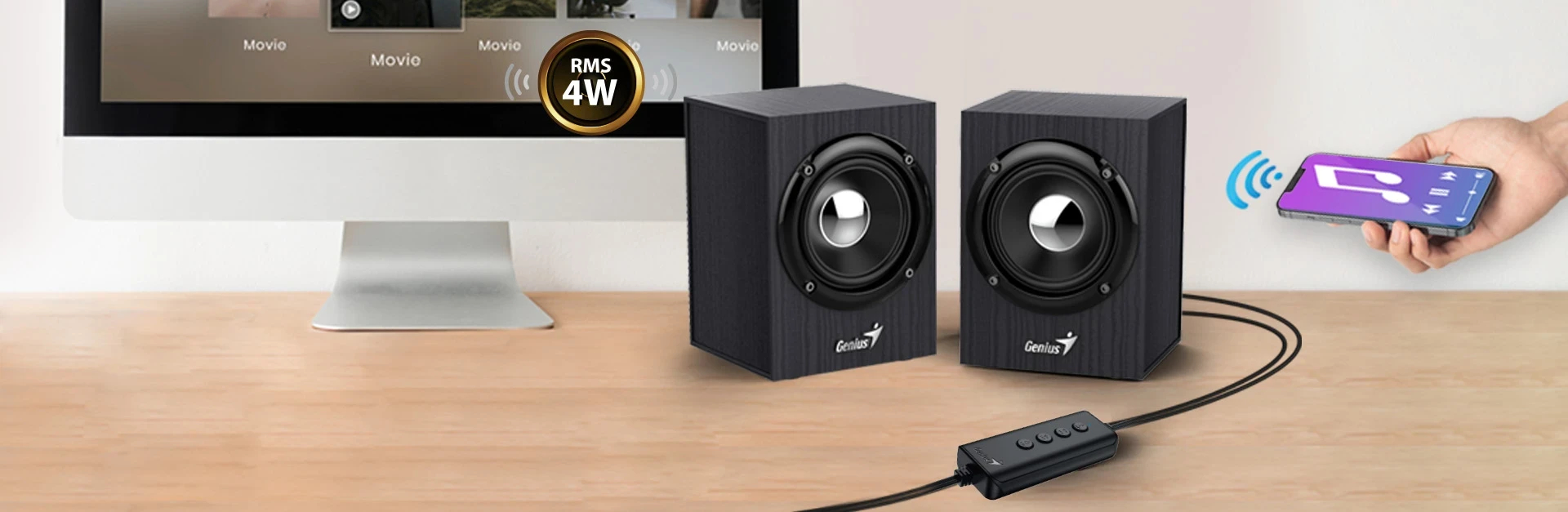 Genius тонколони Speakers 2.0 - SP-HF385BT - 4W RMS, Bluetooth 5.0, Wood