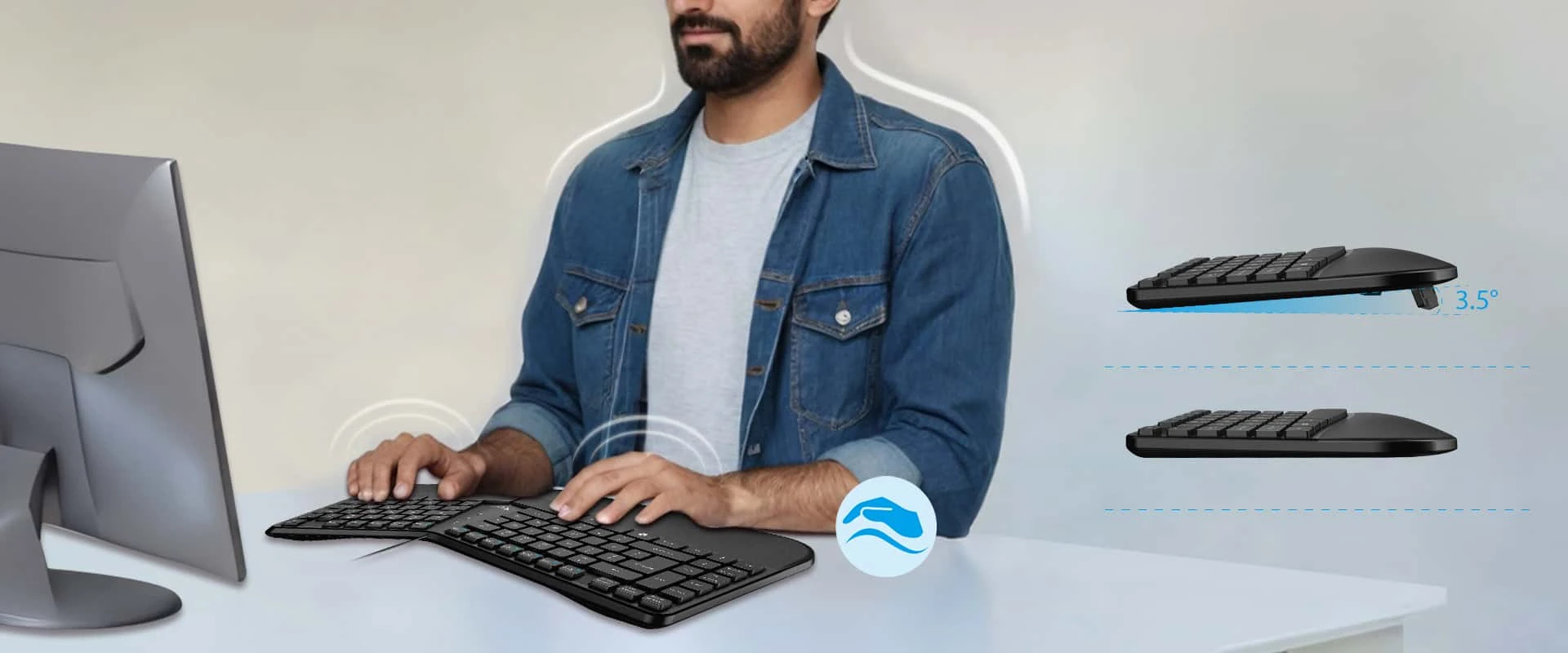 Genius клавиатура Ergonomic Keyboard Ergo KB-700 Black - Copilot, Split Wave Design, Palm Rest