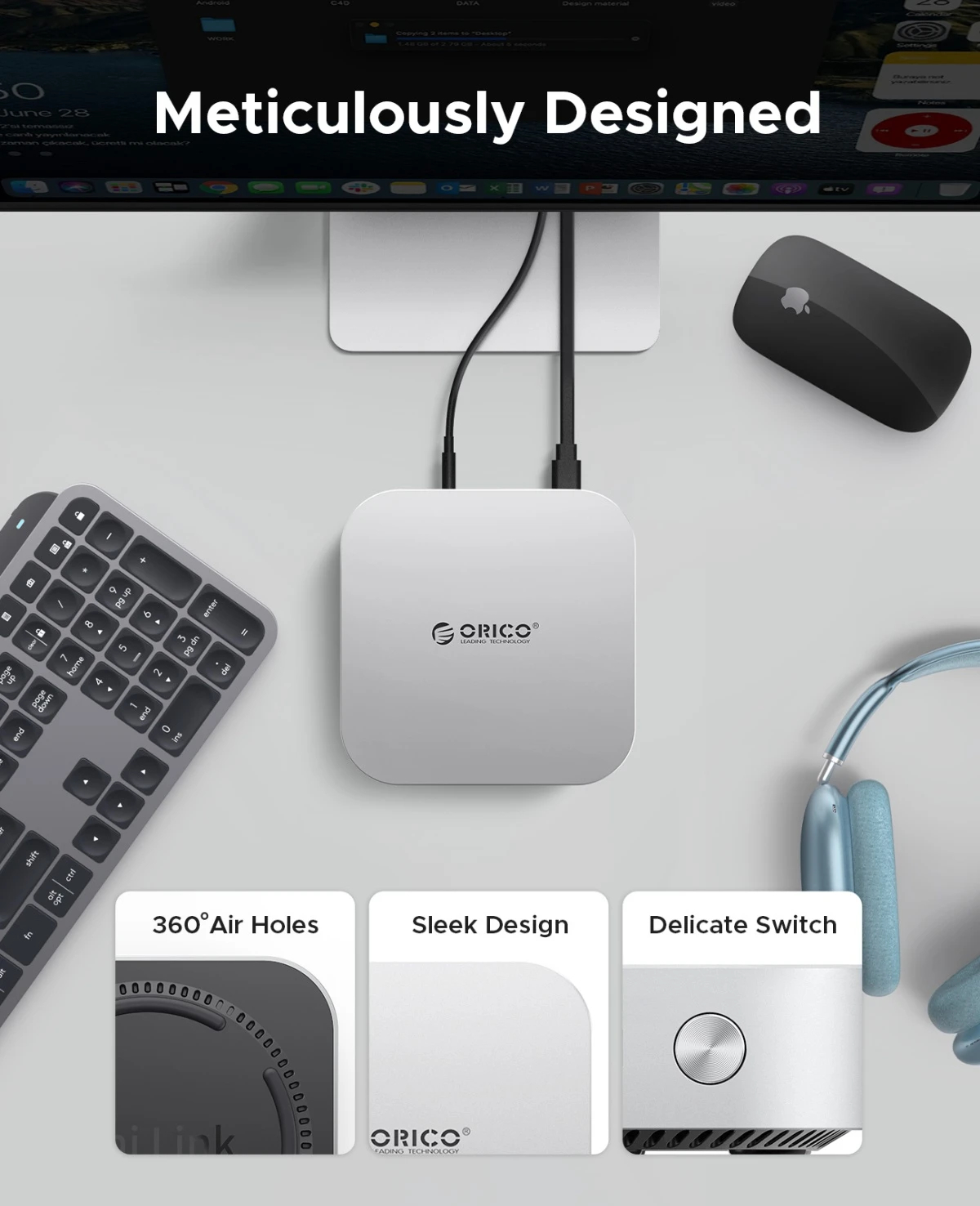 Orico докинг станция SSD Docking station M.2 NVMe - USB-C(10Gbps) x 1, USB3.2 x 2, USB2.0 x 2, M.2 x 1, Audio, SD/TF 4.0 - MiniLink M49P-EU-SV