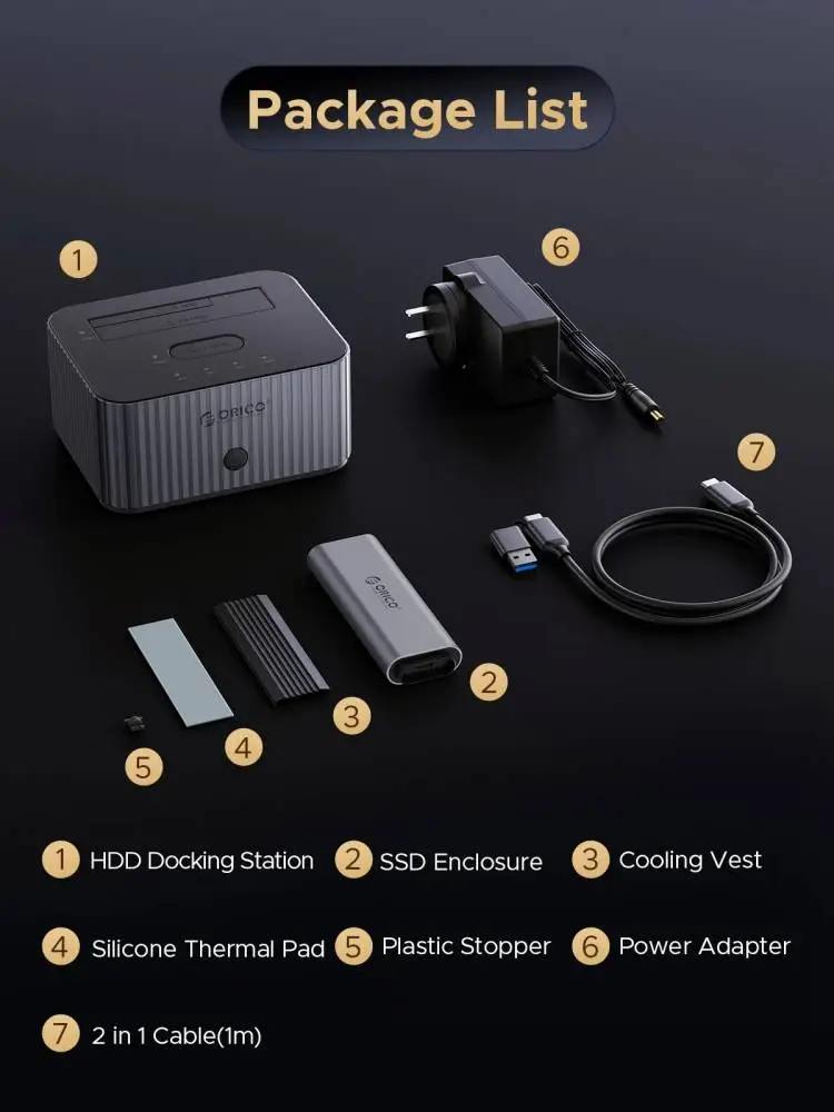 Orico докинг станция Storage - HDD/M.2 Dock - 2 BAY Offline Clone 2.5/3.5/M.2 NVMe USB-C/USB-A - IT28E-C-EU-GY