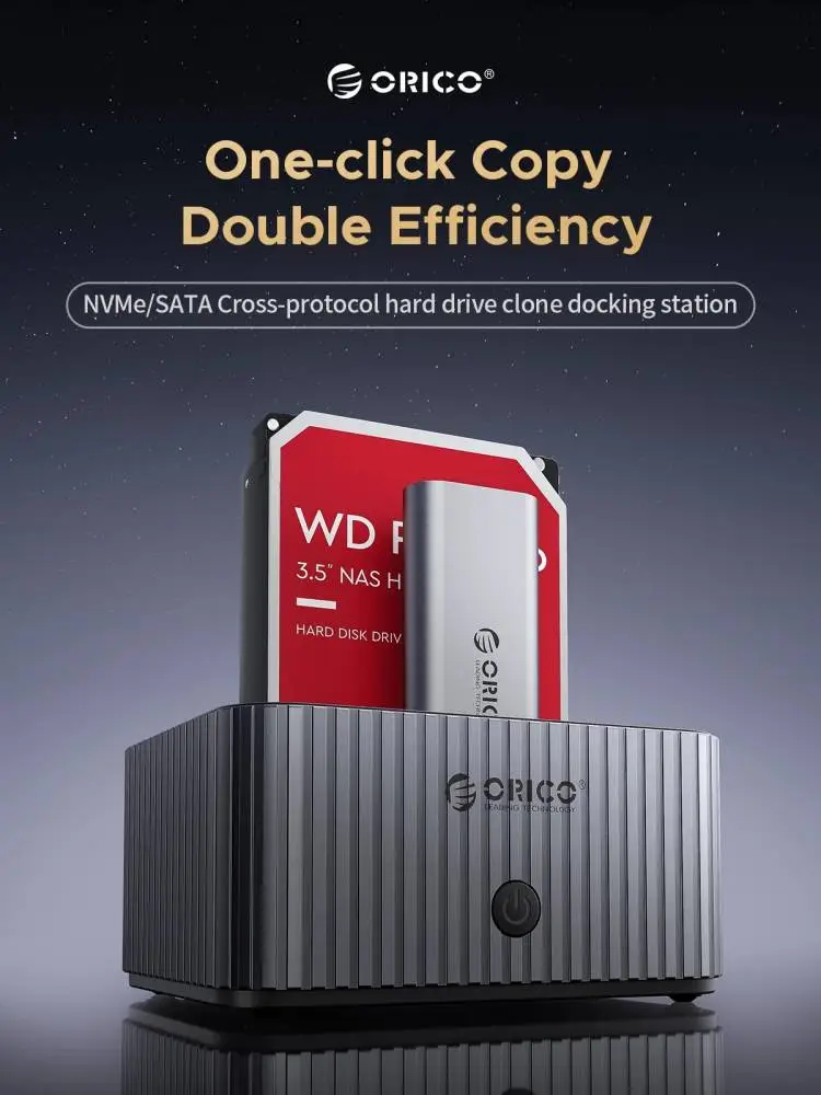 Orico докинг станция Storage - HDD/M.2 Dock - 2 BAY Offline Clone 2.5/3.5/M.2 NVMe USB-C/USB-A - IT28E-C-EU-GY