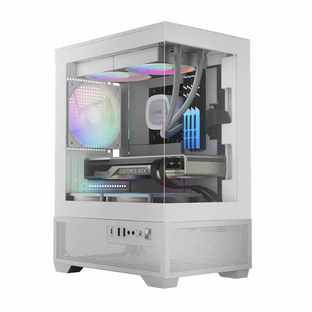 Кутия Gamdias AURA GC9M Elite White Case mATX 3 x 120 mm A-RGB, USB-C, Tempered Glass