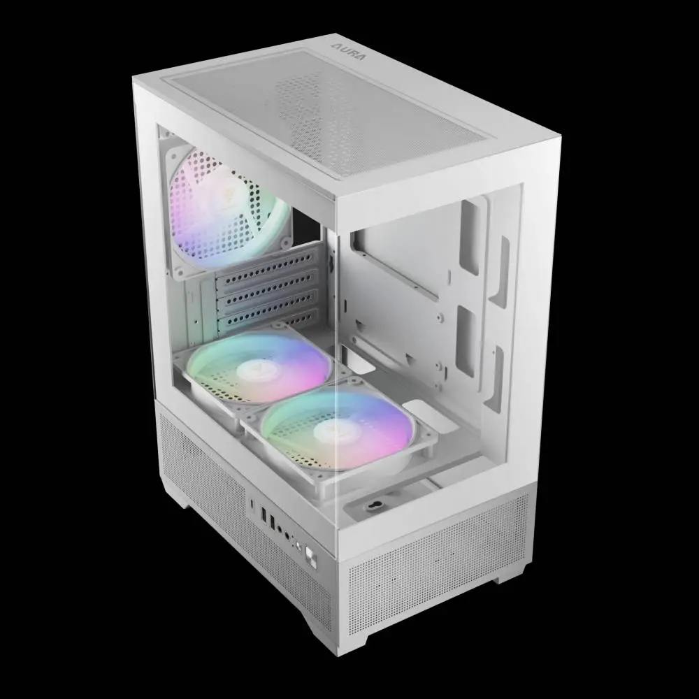Кутия Gamdias AURA GC9M Elite White Case mATX 3 x 120 mm A-RGB, USB-C, Tempered Glass