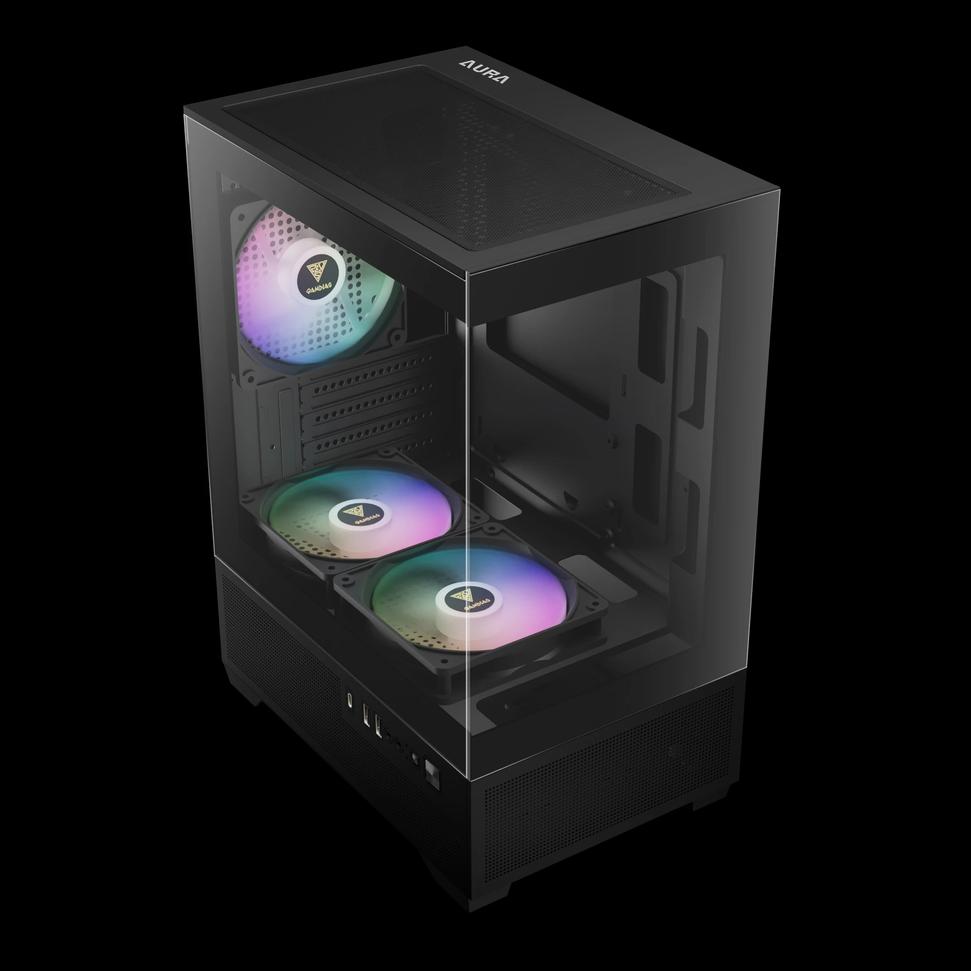 Кутия Gamdias AURA GC9M Elite Case mATX 3 x 120 mm A-RGB, USB-C, Tempered Glass