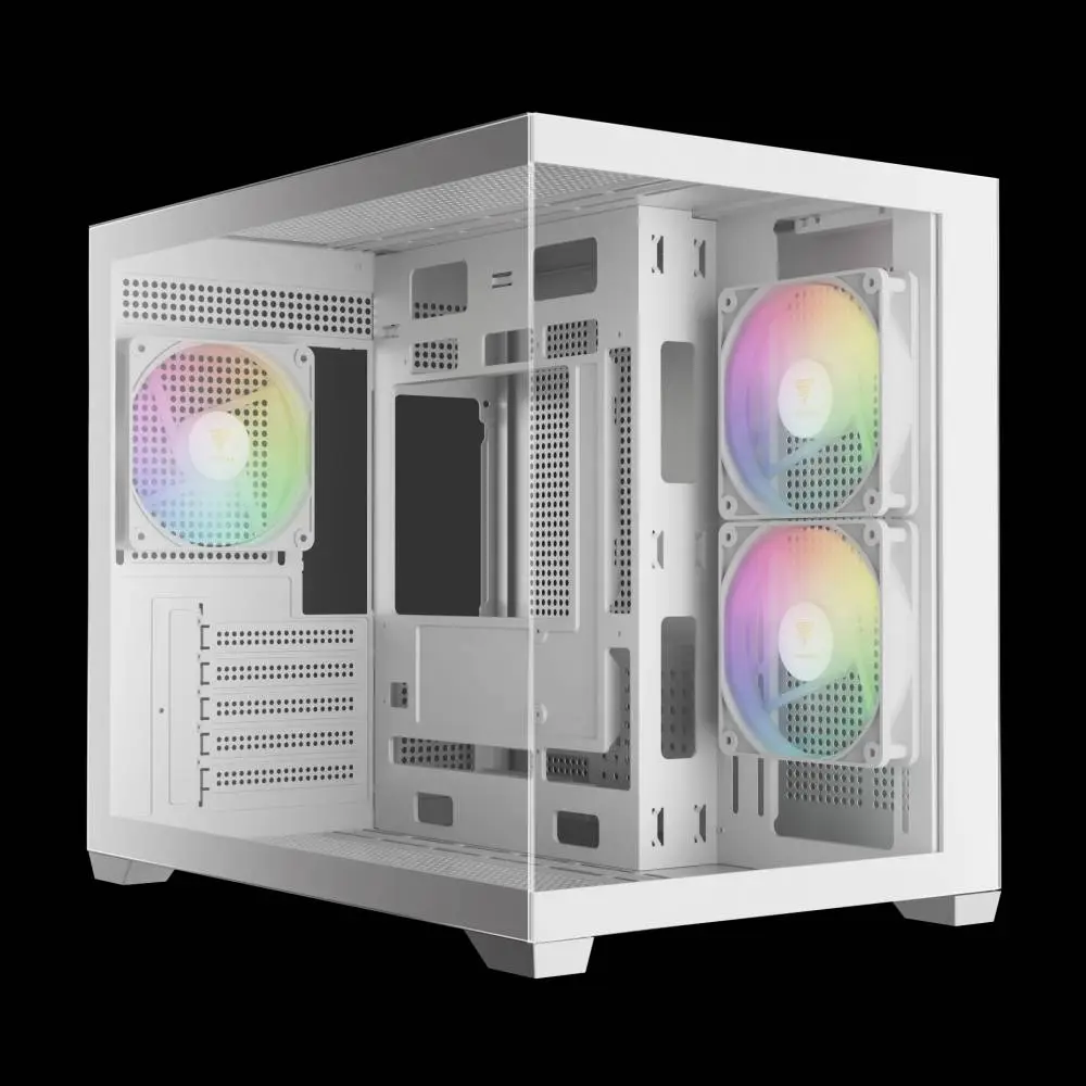 Кутия Gamdias AURA GC10M v2 White Case mATX 3 x 120 mm A-RGB, USB-C, Tempered Glass