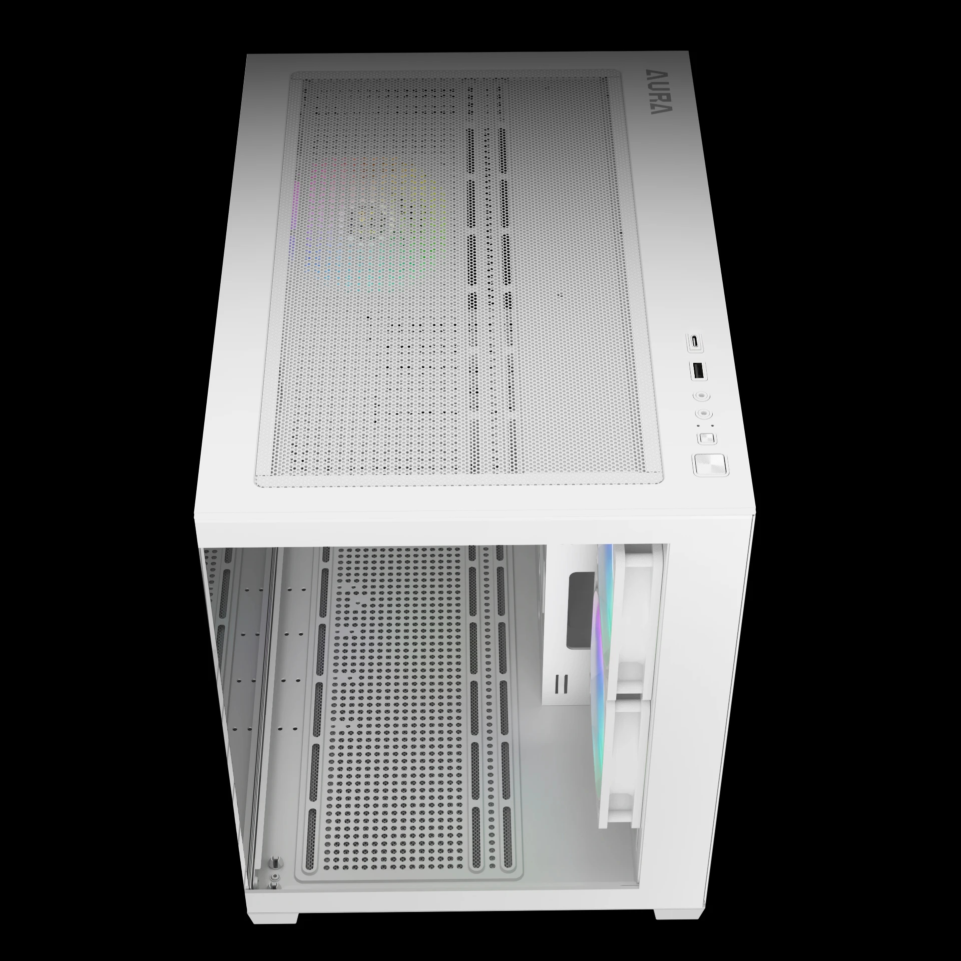 Кутия Gamdias AURA GC10M v2 White Case mATX 3 x 120 mm A-RGB, USB-C, Tempered Glass