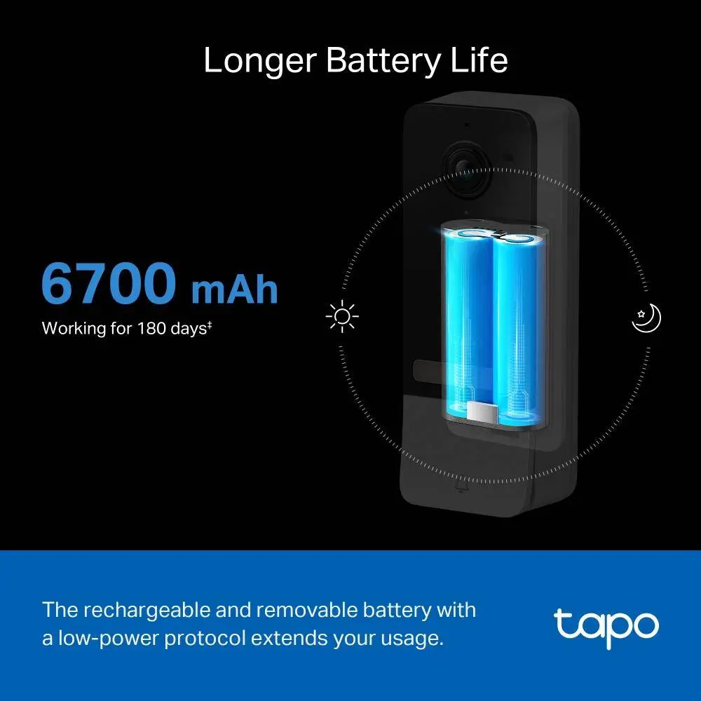 Видео звънец за врата Tapo D230S1, 2.4Ghz, 2K 5MP, Color Night Vision, акум.батерии, microSD