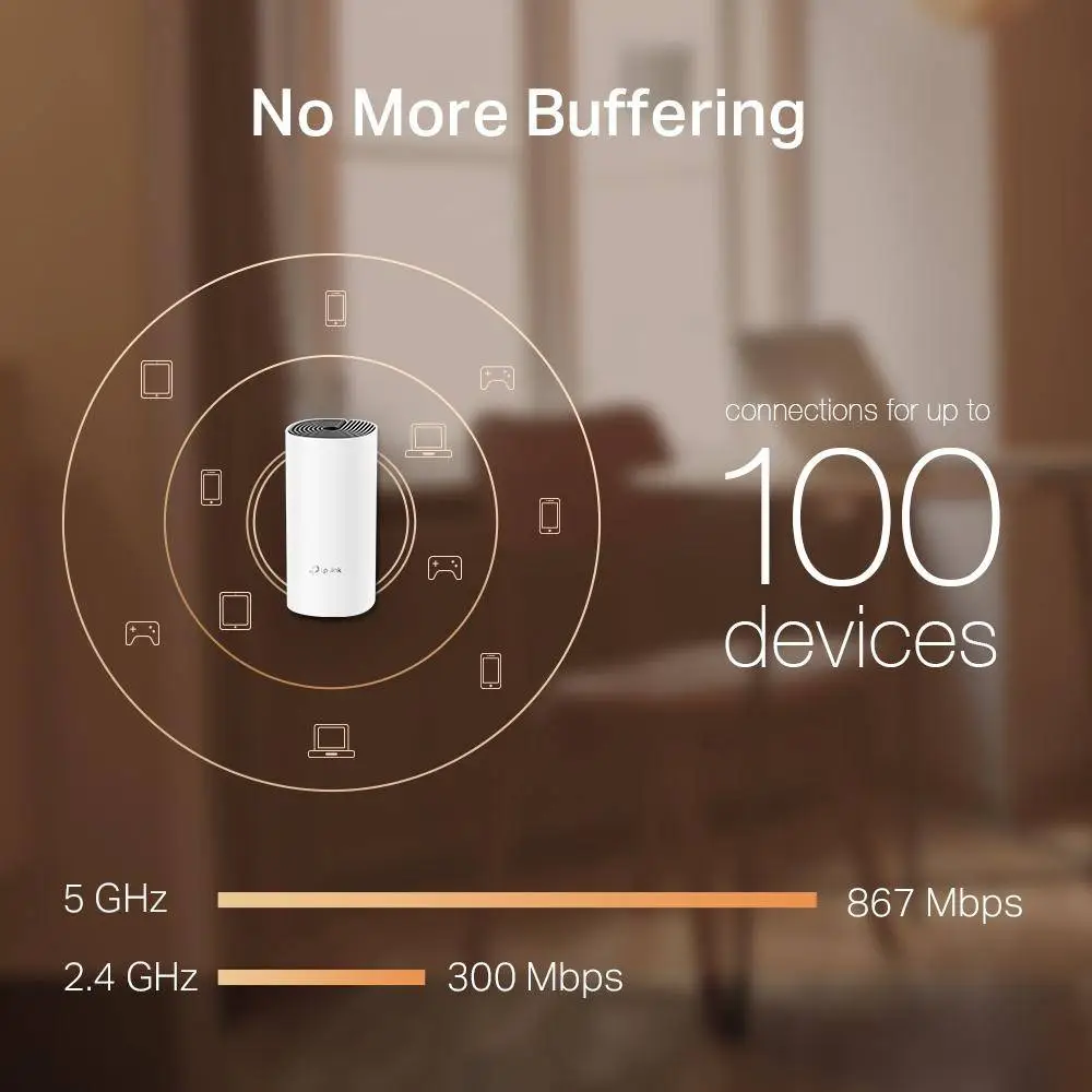 Безжичен рутер TP-Link Deco M4, AC1200, 2.4/5 GHz, 300 - 867 Mbps, Gigabit, 3 бр. в комплект