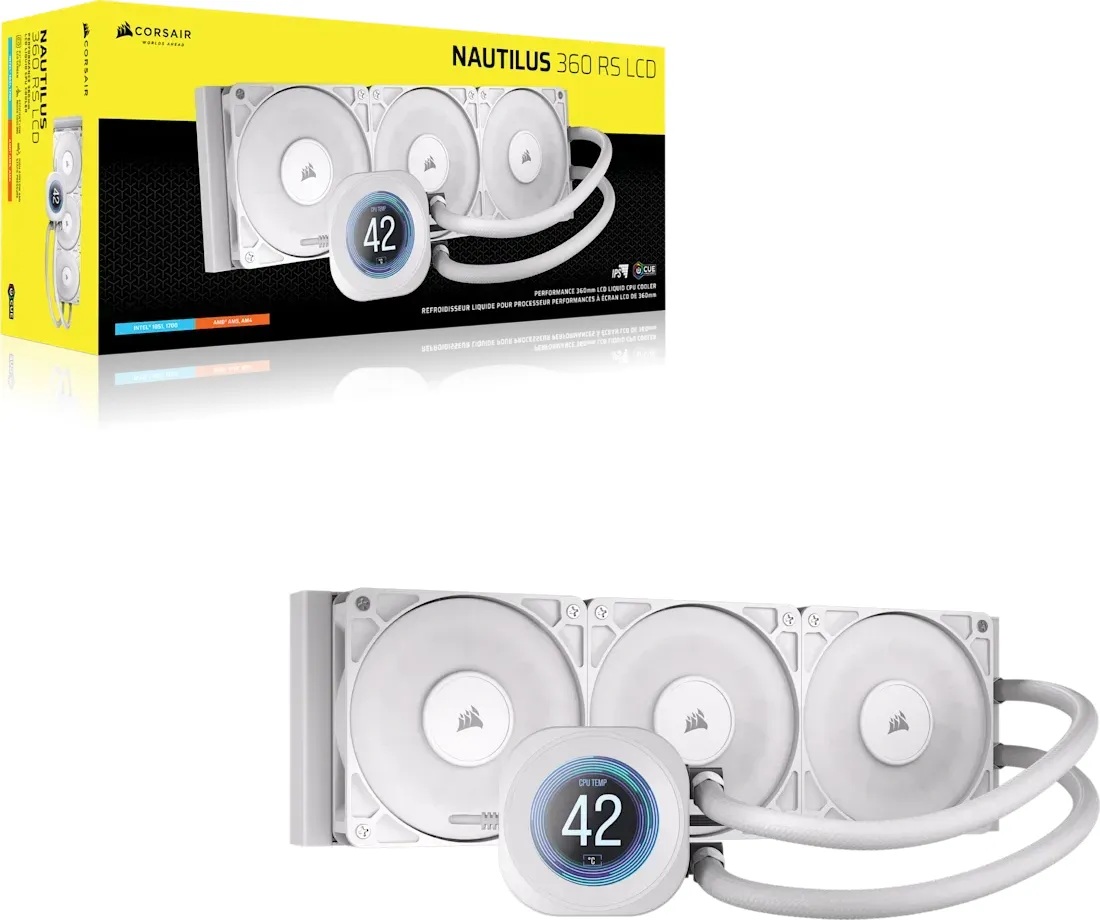 Водно охлаждане за процесор CORSAIR NAUTILUS 360 RS LCD White 360mm Radiator Liquid CPU Cooler - CW-9061034-WW