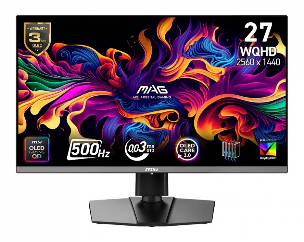 Монитор MSI MAG 272QP QD-OLED X50, 27", QD-OLED, WQHD 2560x1440, 500Hz, 0.03ms, DisplayHDR True Black 500, AMD FreeSync Premium Pro
