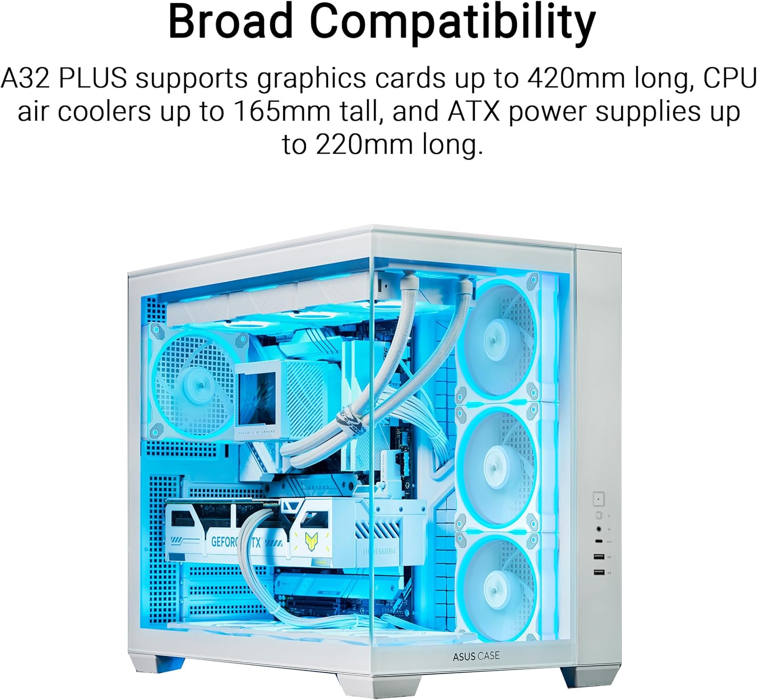 Кутия ASUS A32 PLUS TG White 4 x ARGB 120mm Fans - 90DC00S3-B19000
