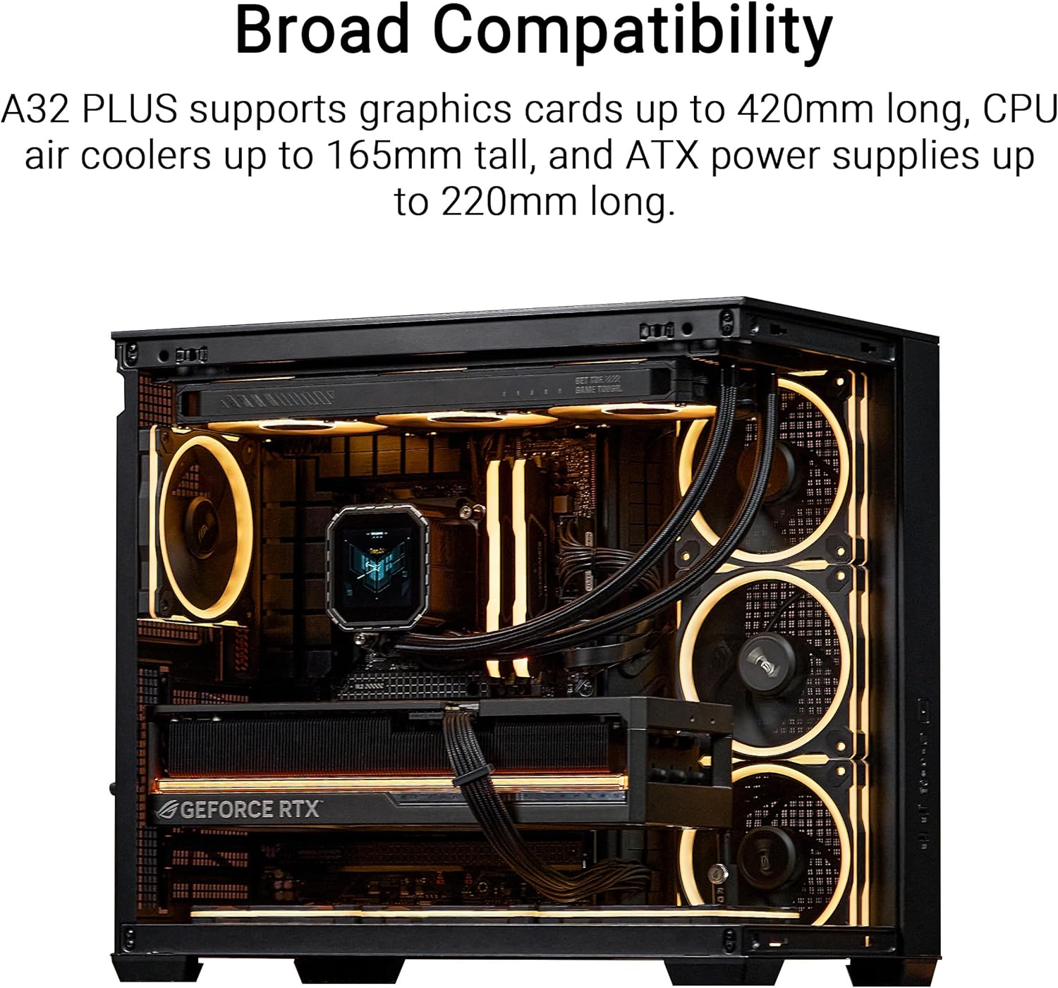 Кутия ASUS A32 PLUS TG Black 4 x ARGB 120mm Fans - 90DC00S0-B19000