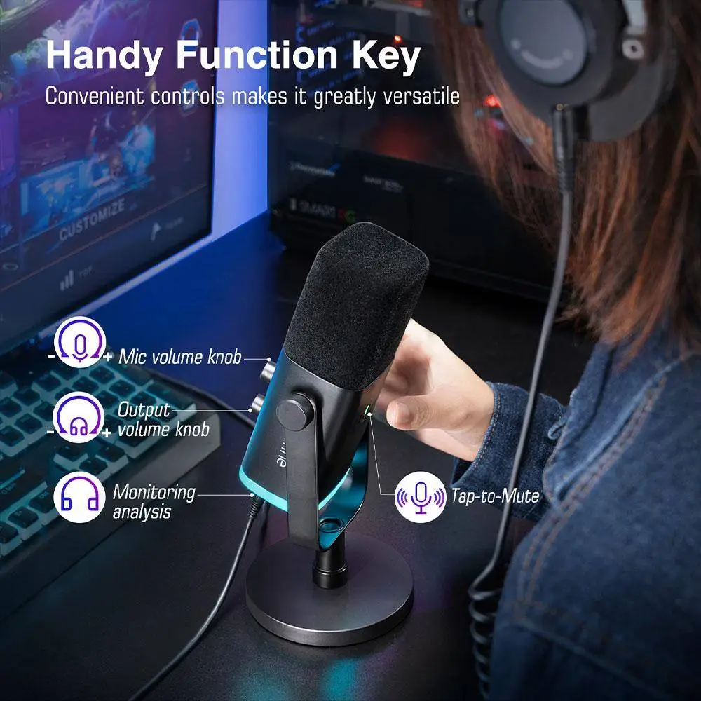 Настолен микрофон FIFINE AM8 Dynamic RGB XLR/USB- Black