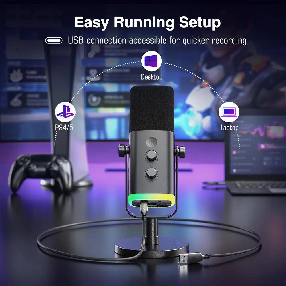 Настолен микрофон FIFINE AM8 Dynamic RGB XLR/USB- Black
