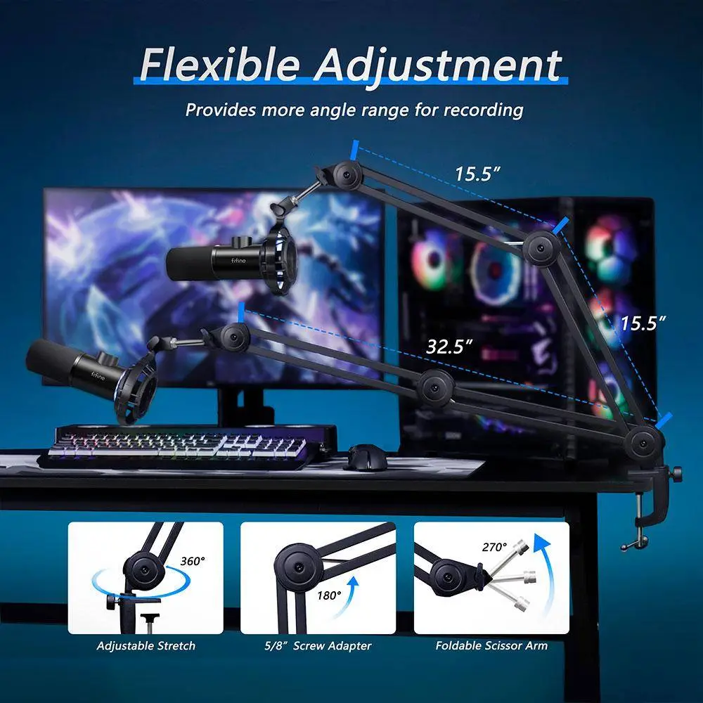 Microphone avec support FIFINE T658 Dynamic RGB - Noir