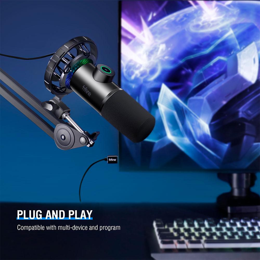 Microphone avec support FIFINE T658 Dynamic RGB - Noir