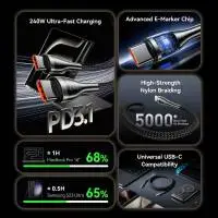 Vention кабел Cable - USB2.0 Type-C to Type-C - 5A Fast Charging, 240W, PD3.1, 1.2m -  CTYBAV