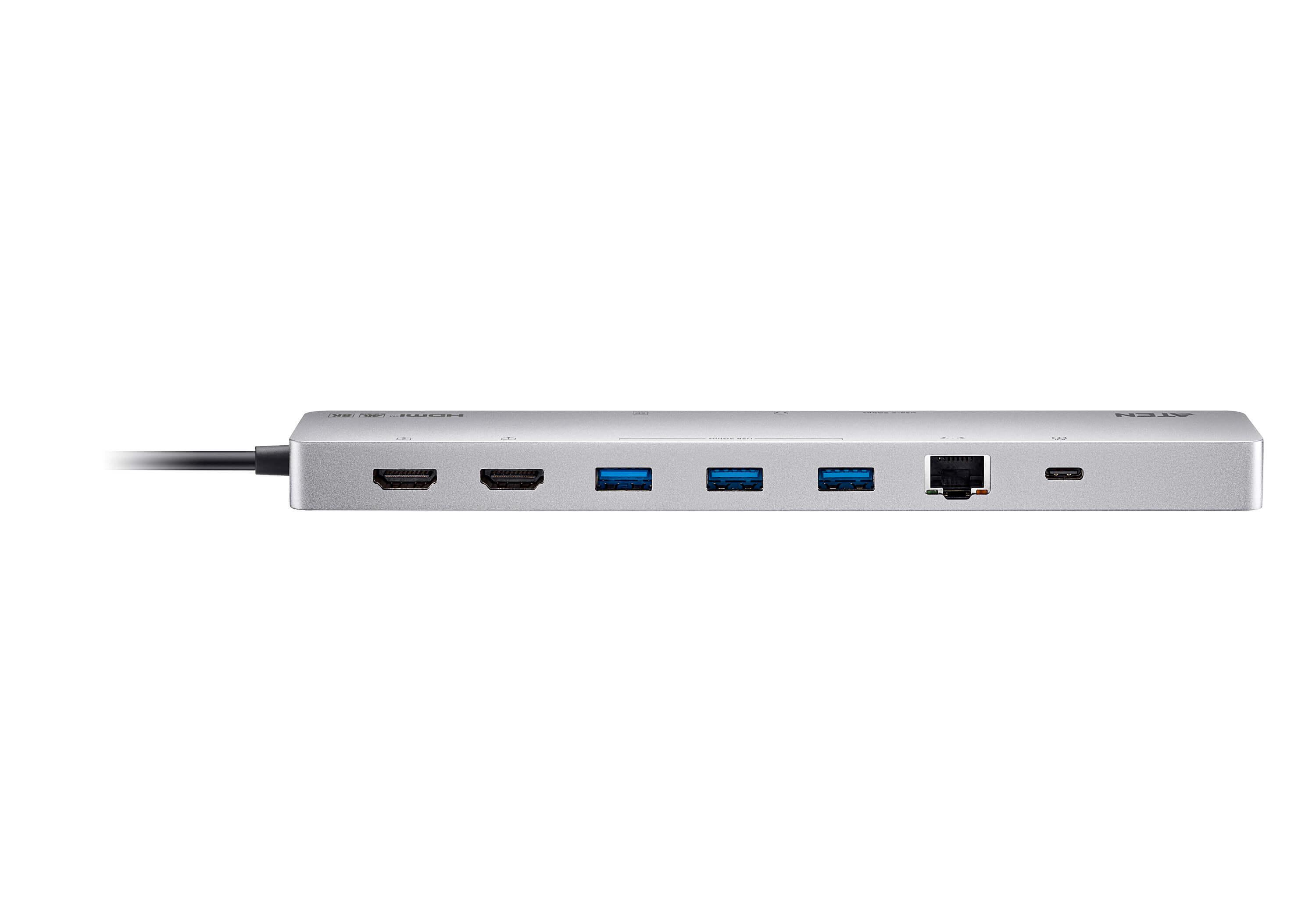 ATEN Docking 11-en-1 USB-C Multiport Dock + Power Pass-Through, 2 x HDMI, LAN, 3.5mm, USB-C, SD Card, microSD, 3 x USB 3.2