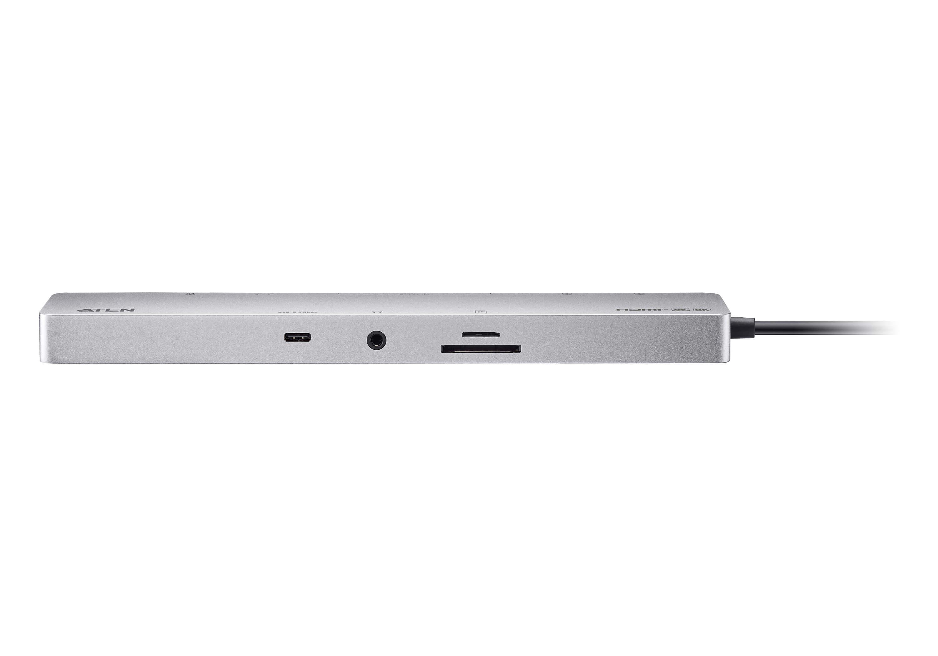 ATEN Docking 11-en-1 USB-C Multiport Dock + Power Pass-Through, 2 x HDMI, LAN, 3.5mm, USB-C, SD Card, microSD, 3 x USB 3.2