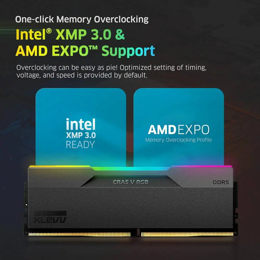 Памет KLEVV CRAS V RGB DDR5 32GB (2x16GB) DDR5 6000MHz CL28 EXPO/XMP - KD5AGUA80-60B280G
