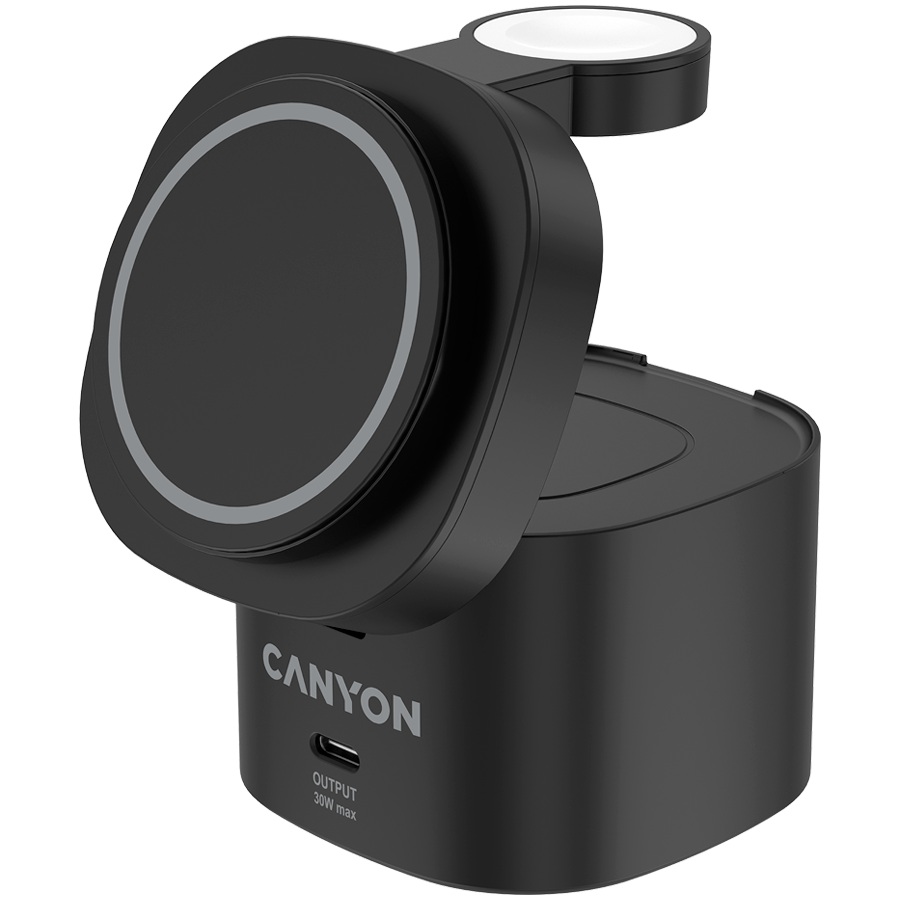 Зарядно за телефон Canyon CNS-WCS405B 4 in 1 Wireless Charging Stand, 30W max, with 65W charger and 1M cable, black