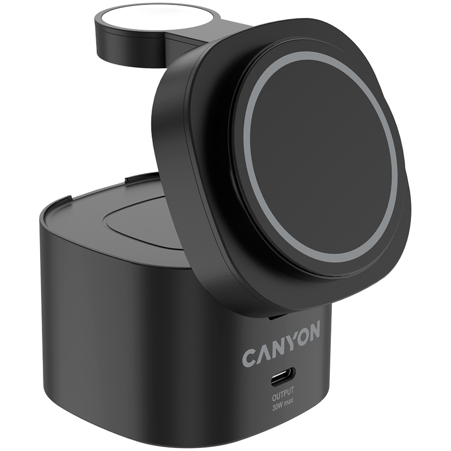 Зарядно за телефон Canyon CNS-WCS405B 4 in 1 Wireless Charging Stand, 30W max, with 65W charger and 1M cable, black