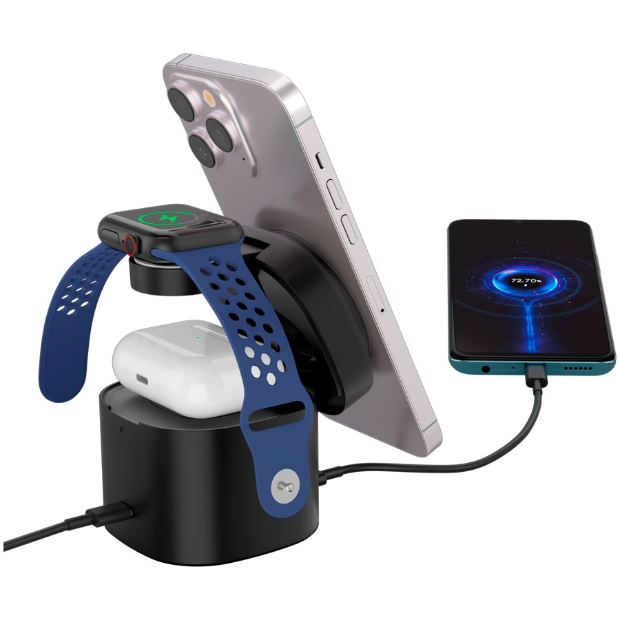 Зарядно за телефон Canyon CNS-WCS405B 4 in 1 Wireless Charging Stand, 30W max, with 65W charger and 1M cable, black