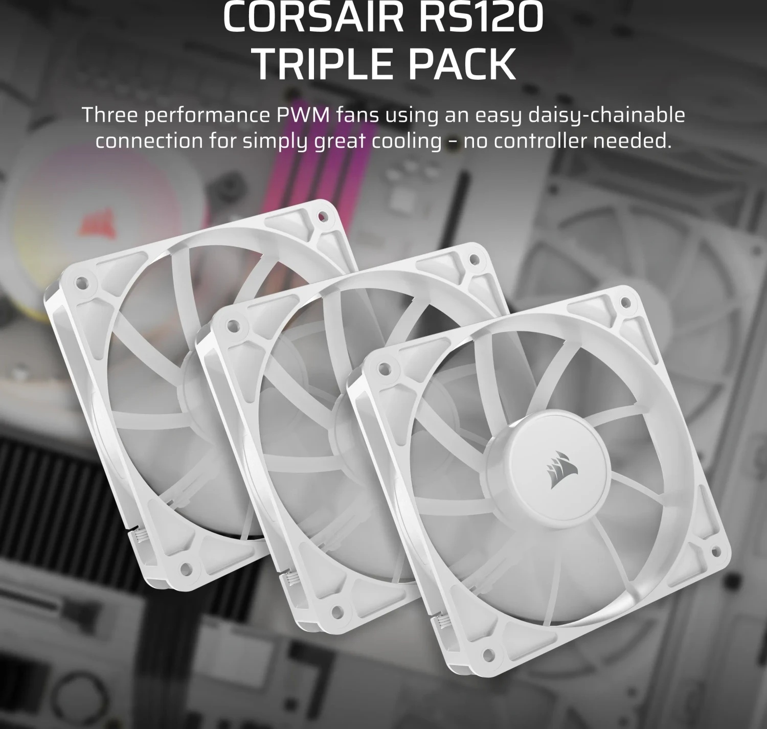 Вентилатор Corsair RS Series RS120 White 3-Pack 120mm Fans - CO-9050193-WW