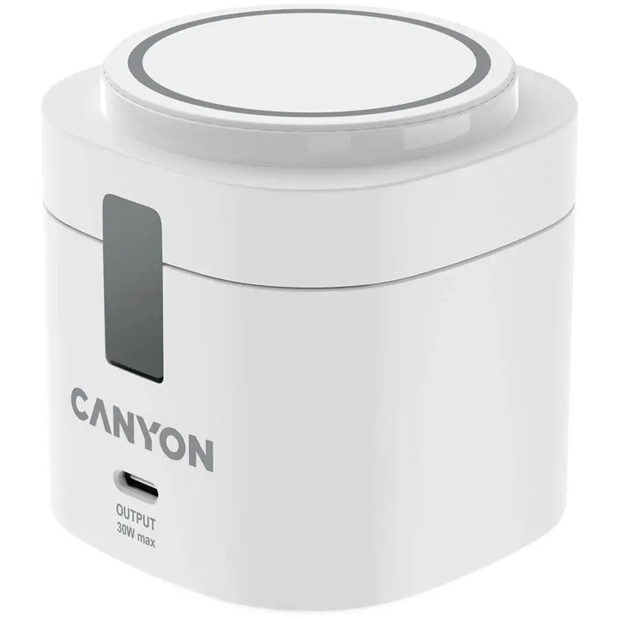 Зарядно за телефон Canyon CNS-WCS405W 4 in 1 Wireless Charging Stand, 30W max, with 65W charger and 1M cable, white
