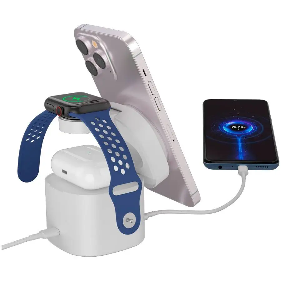 Зарядно за телефон Canyon CNS-WCS405W 4 in 1 Wireless Charging Stand, 30W max, with 65W charger and 1M cable, white