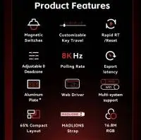 Madlions професионална геймърска механична клавиатура Professional Gaming Mechanical Keyboard MAD 60 HE Flagship V2 - 8K, Magnetic Amber Pro Switches - White