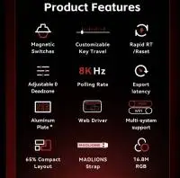 Madlions професионална геймърска механична клавиатура Professional Gaming Mechanical Keyboard MAD 60 HE Flagship V2 - 8K, Magnetic Amber Pro Switches - Black