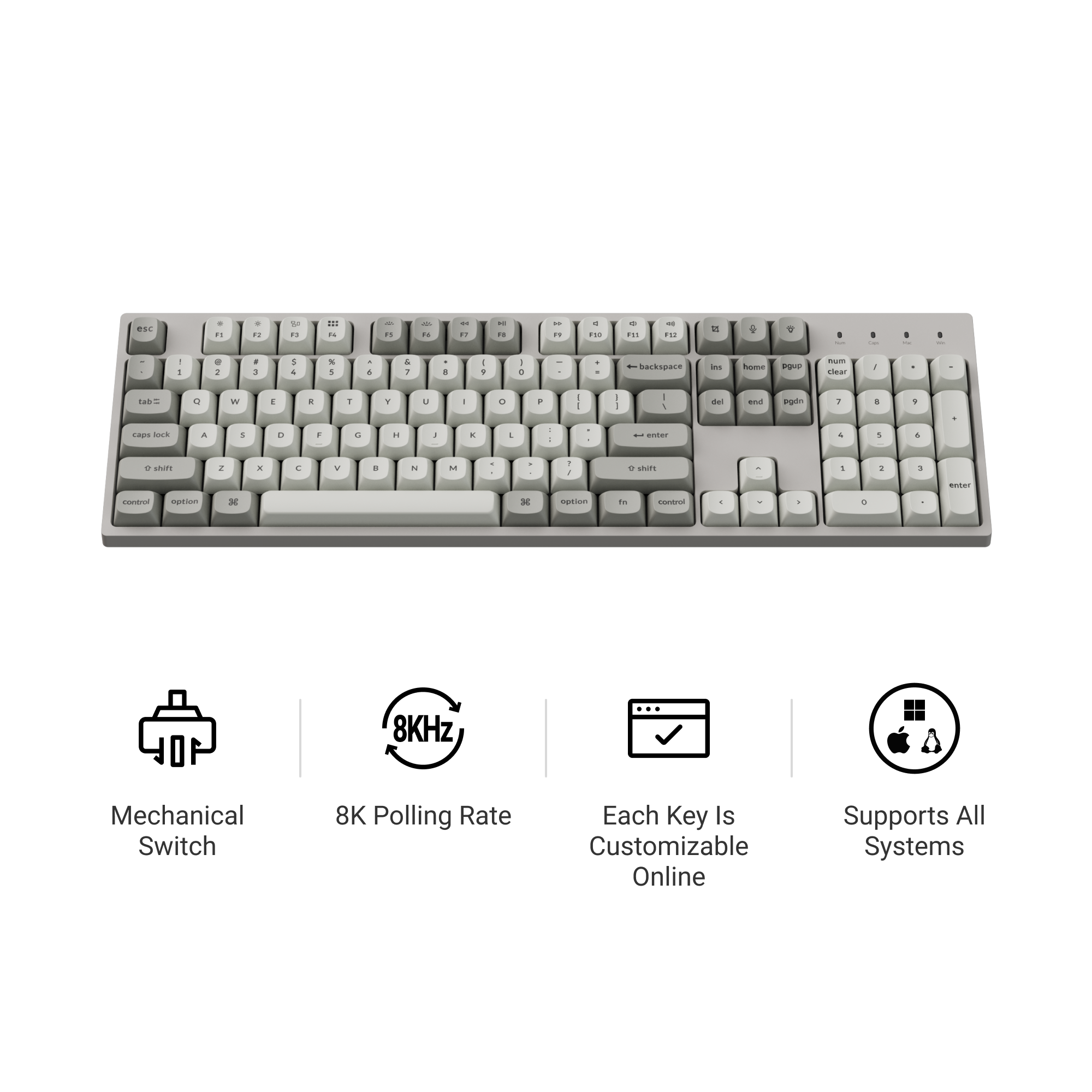 Геймърска Механична клавиатура Keychron C2 Pro 8K QMK - Super Red Switch, Full Size