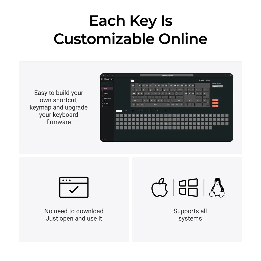 Геймърска Механична клавиатура Keychron C2 Pro 8K QMK - Super Red Switch, Full Size