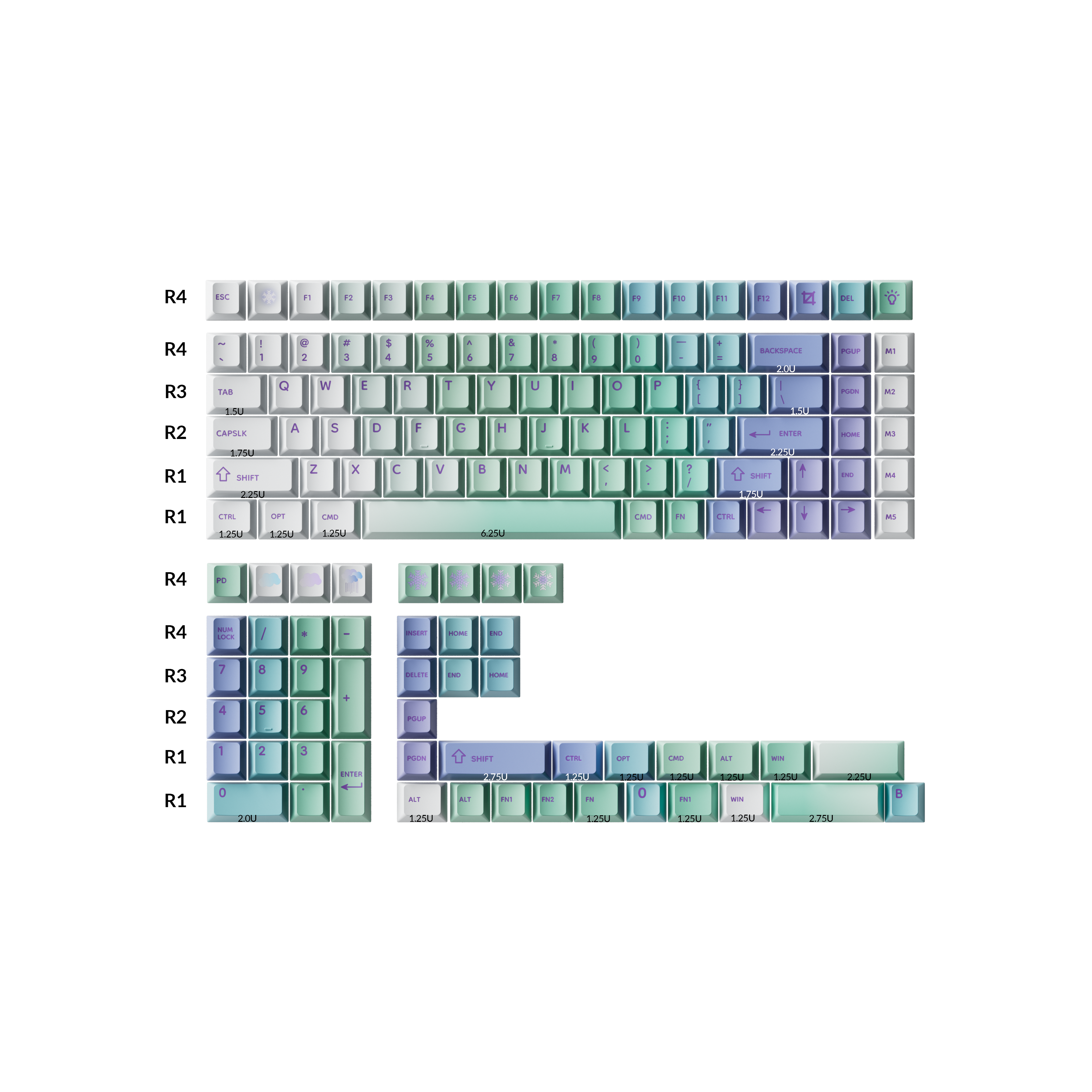 Капачки за механична клавиатура Keychron Cherry Profile Dye-Sub PBT Full Keycap Set - Cloud and Snow